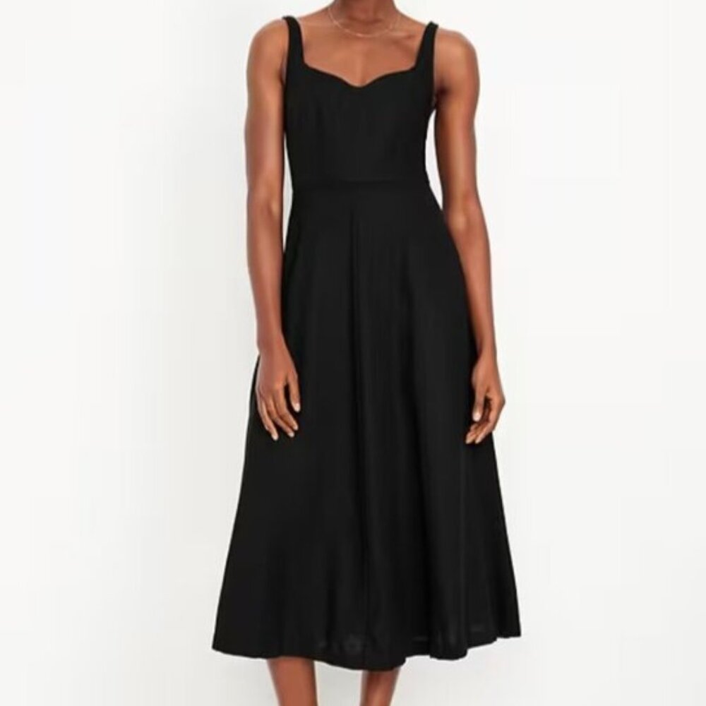 Old Navy Black Linen-Blend Midi Dress - Medium Tall